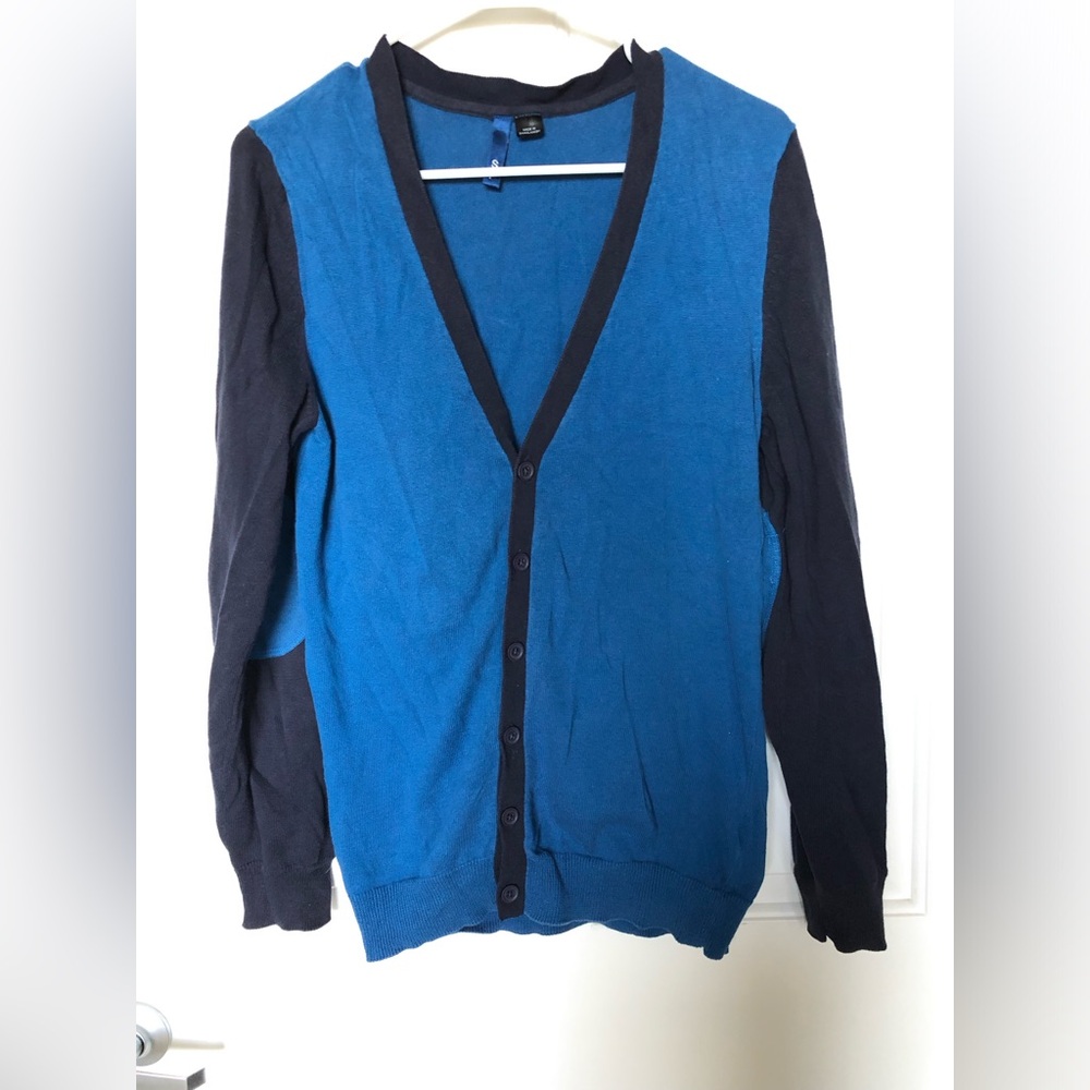 NWOT H&M Men’s Blue Button-Front 100% Cotton Cardigan Sweater size Small